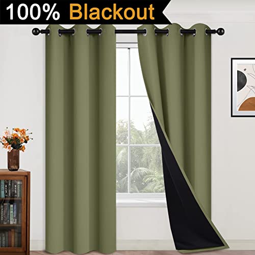 Sage Blackout Curtains 84 Inches Long for Bedroom 42" Wide 2 Panel (42"W x 84"L (Pack of 2) / Sage Green)