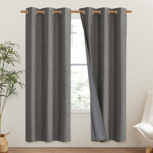 Grizzle Gray Vintage Linen 100% Blackout Curtains for Classroom (42"W x 72"L (Pack of 2) / Grizzle Gray)