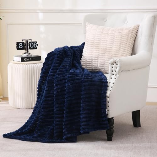 Navy Blue Fleece Throw Blanket 60”×80” for Couch Sofa Livingroom (Navy Blue / 60×80inch)