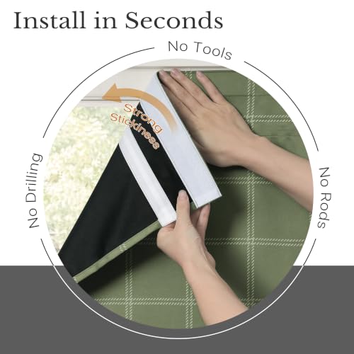 100% Blackout Green Plaid Magnetic Roman Shade (26"W x 72"L (Pack of 1) / Grid Pattern | Olive Green & White)