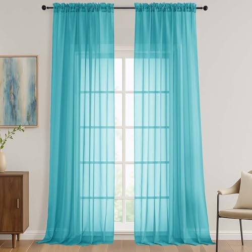 Turquoise Sheer Curtains 120 Inches Long 2 Panels Set (Turquoise / 59"W x 120"L (Pack of 2))