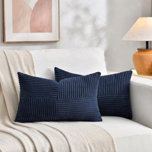 2 Packs Navy Blue Long Lumbar Decorative Throw Pillow Covers 16x24 Inch for Couch Bed Sofa (Navy Blue / 24" x 16" (Pack of 2))