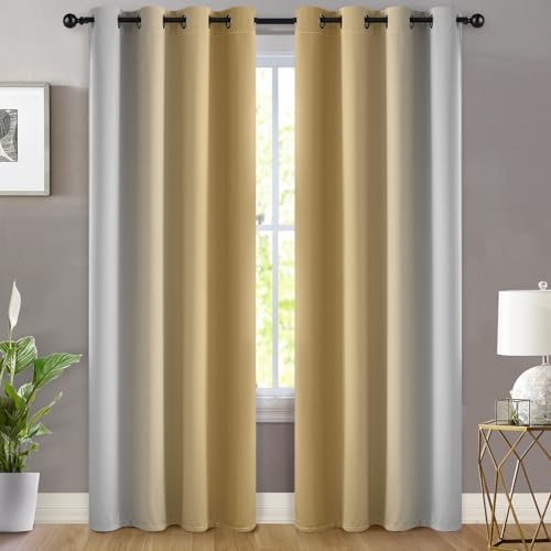 Ombre Curtains Beige and Greyish White for Living Room (52"W x 84"L (Pack of 2) / Beige)