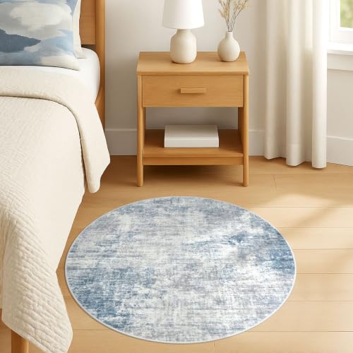 Round Area Rug 3 Ft Circle Entryway Rugs Round Washable Door Mat Indoor Entrance (Light Blue/Grey/White / 3' x 3' (Rectangular))