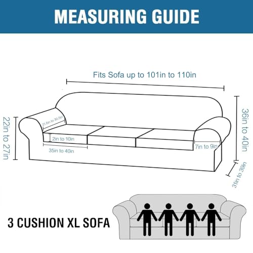 4 Piece Stretch Sofa Covers for 3 Cushion Couch Covers for Living Room Furniture Slipcovers (X-Large / Black)