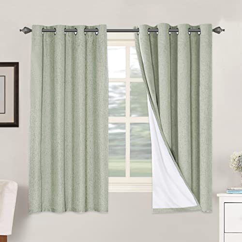 Linen Blackout Curtains 63 Inches Long 100% Absolutely Blackout Thermal Insulated Textured Linen Look Curtain Draperies Anti (Sage / 52"W x 63"L (Pack of 2))