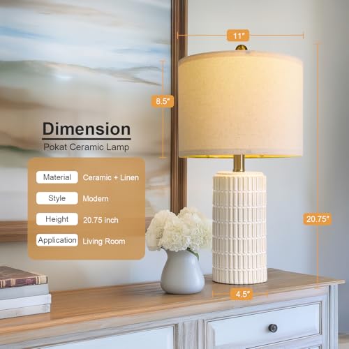 20.75" Small Modern Ceramic Table Lamps Set of 2 for Bedroom (20.75'' Small - Beige and White)