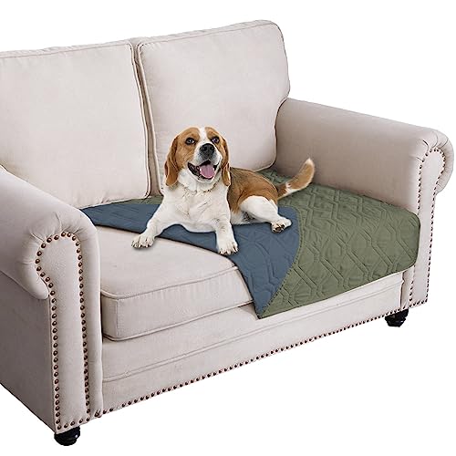 Waterproof Dog Bed Cover Pet Blanket for Furniture Bed Couch Sofa Reversible (30x53 Inch (Pack of 1) / Green+navy Blue)