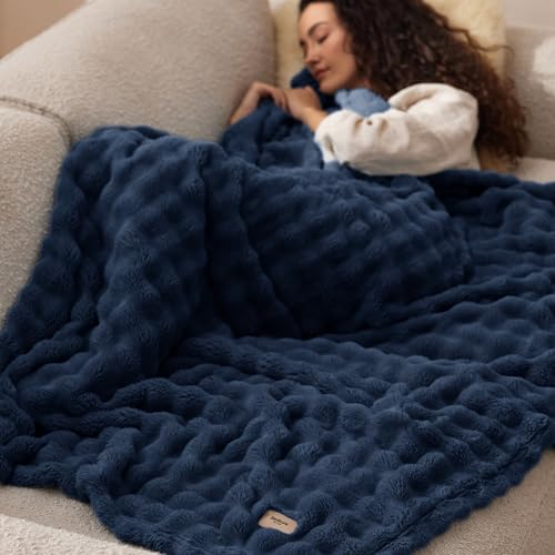 Cloud Bubble Fleece Twin Blanket for Bed (Navy Blue / Twin (60" X 80"))