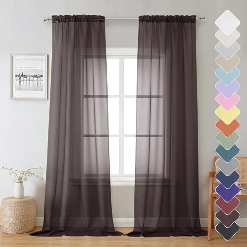 Chocolate Sheer Curtains 96 Inches Long 2 Panels (Chocolate / 42"W x 96"L (Pack of 2))