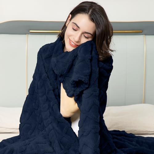 Fleece Throw Blanket for Couch Sofa 60"x80" Navy (Navy / Twin(60×80in))