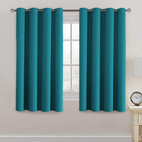 Blackout Curtains Drapes 63 Inch Length for Bedroom (52"W x 63"L (Pack of 1) / Turquoise Blue)