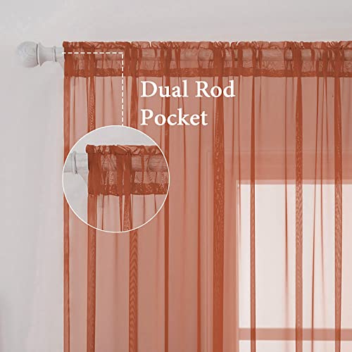 Fall Burnt Orange Sheer Curtains 54 X 54 Inches (Burnt Orange / 54"W x 54"L (Pack of 2))