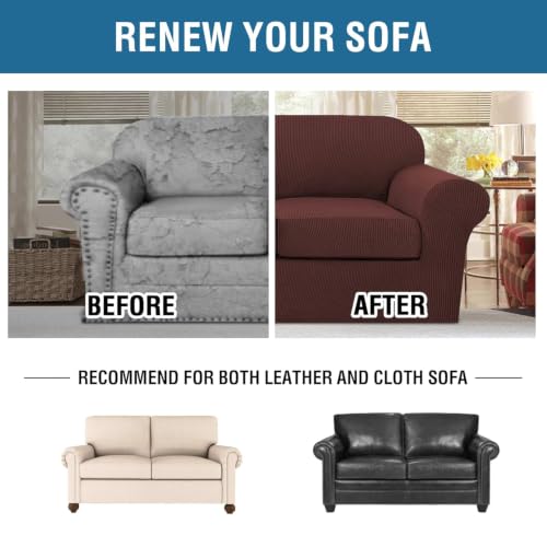 3 Piece Stretch Sofa Covers for 2 Cushion Sofa Couch Covers for Living Room Sofa (Medium-XL / Burnt Brick)