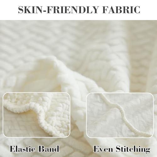 Couch Covers for 3 Cushion Sofa Pet Friendly Couch Cushion Covers Universal Sofa Covers Washable Stretch Slipcovers for Sectional Sofa (Texture Ivory White / Large Triple Seat Cover)