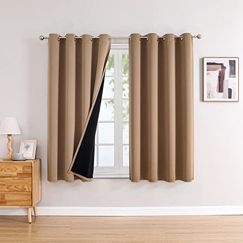 100% Blackout Curtains for Bedroom 2 Panels Set with Black Liner (52"W x 54"L (Pack of 2) / Cappuccino)