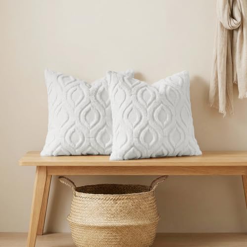 Faux Fur Plush Soft White Throw Pillow Covers 26x26 Set of 2 (26" x 26" (Pack of 2) / White)