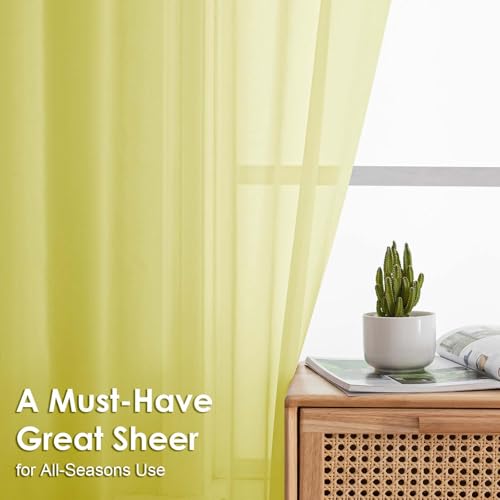 Sheer Curtains 84 Inches Long 2 Panels Set (Lemon / 42"W x 84"L (Pack of 2))