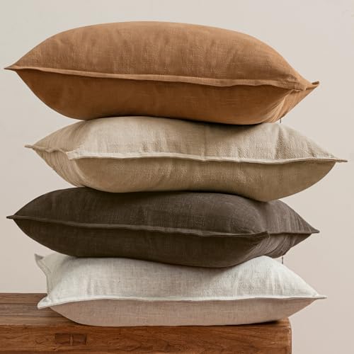 Neutral Brown Boho Linen Pillow Covers 24x24 Inch Pack of 4 (24" x 24" (Pack of 4) / Neutral Brown)