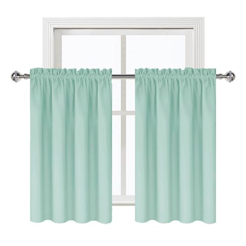 Short Blackout Curtains 42 x 36 Inch Long for Kitchen RV Bunk 2 Panels (Mint Green / 42"W x 36"L (Pack of 2))