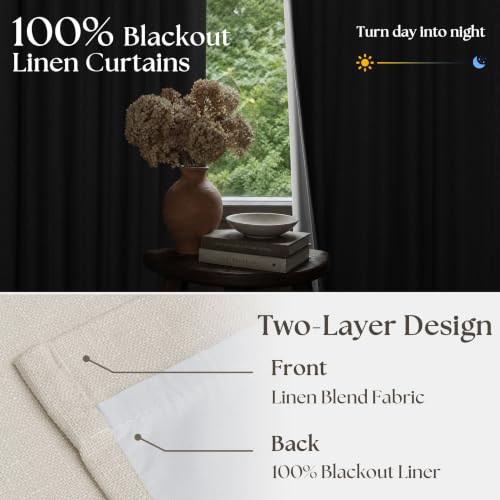 92 Inch Long Pinch Pleated Blackout Curtains Natural for Bedroom (Natural / 40"W x 92"L (Pack of 2))