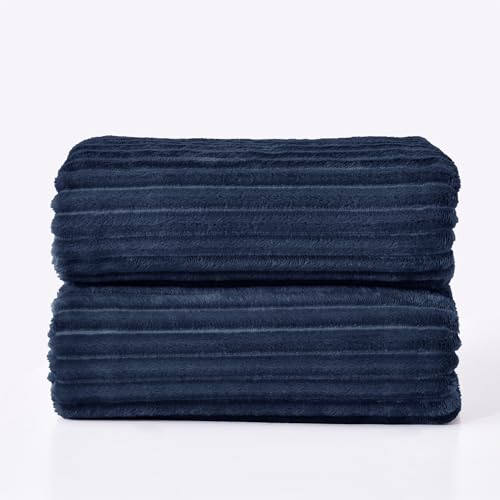 3D Ribbed Jacquard Navy Blankets Queen Size for Bed (Navy / Queen(90"x90"))