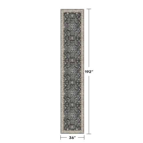 Black Boho Washable 3x16 Extra Long Runner Rug for Hallway (3' x 16' (Runner) / Ashen / Multi)