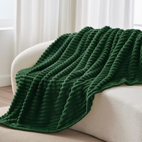 Ribbed Twin Blanket for Couch & Bed (Forest Green / Twin(60"x80"))