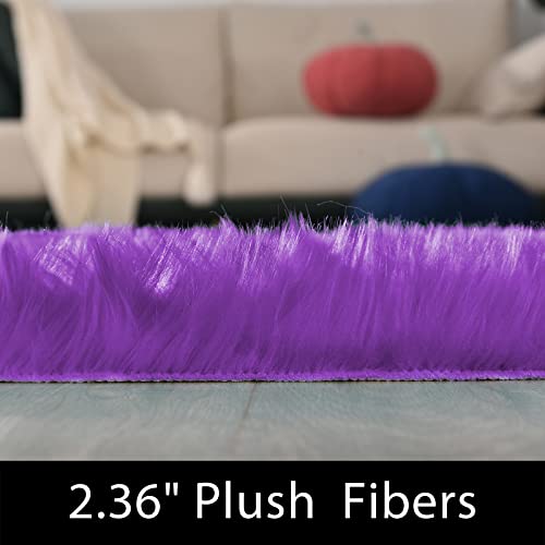 Washable Runners 2x6 Fluffy Shaggy Rug Purple Faux Sheepskin Fur Rug Small Soft Furry Rugs for Living Room Bedroom Sofa Cute Room Decor Runner (2' x 6' (Runner) / Purple)