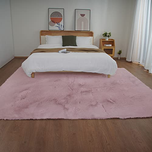 Pink 8x10 Area Rugs Fluffy Faux Rabbit Fur Pink Fuzzy Rug Plush Shag Rugs for Living Room Bedroom (Pink / 8x10Ft)