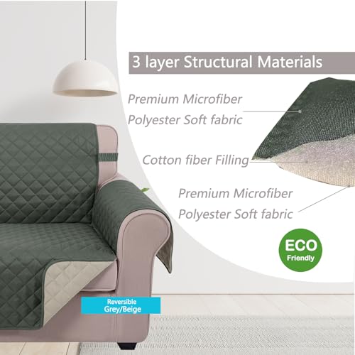 Reversible Sofa Cover Couch Cover for Dogs (Grey/Beige / 68"sofa L - Large)