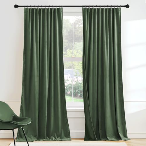 Army Green Velvet Blackout Curtains 96 inches for Bedroom (Army Green / 52"W x 96"L (Pack of 2))