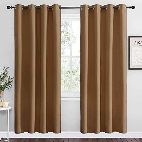 Sleek Blackout Curtains 78 inches Length for Windows (Gold Brown / 55"W x 78"L (Pack of 2))