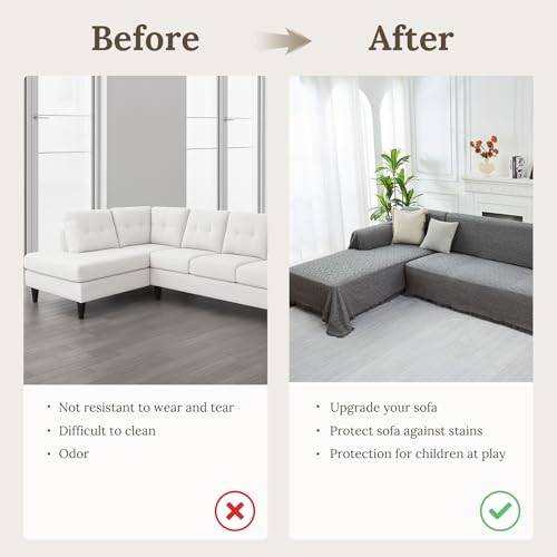 2 Piece Sectional Couch Cover for L Shape Sofa Dark Grey XL (Dark Grey / X-Large)