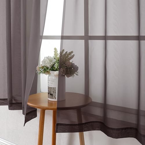 Chocolate Sheer Curtains 54 Inch Length 2 Panels (Chocolate / 42"W x 54"L (Pack of 2))