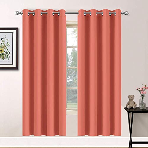 Room Darkening Curtains 52x72 inch Length Coral Orange (Coral Orange / 52"W x 72"L (Pack of 2))