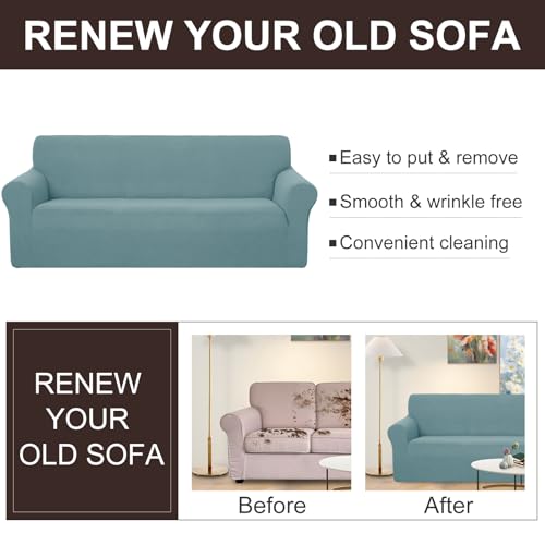 Stretch Couch Cover Slipcover for 3 Cushion Sofa (Light Blue / Sofa)