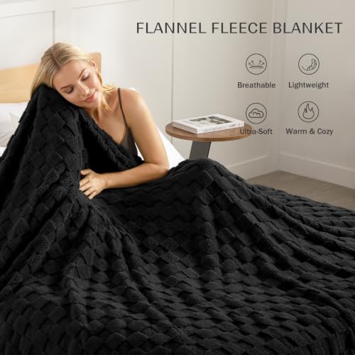 3D Checkered Fleece Twin Blanket for Bed (Black / Twin (60"x80"))