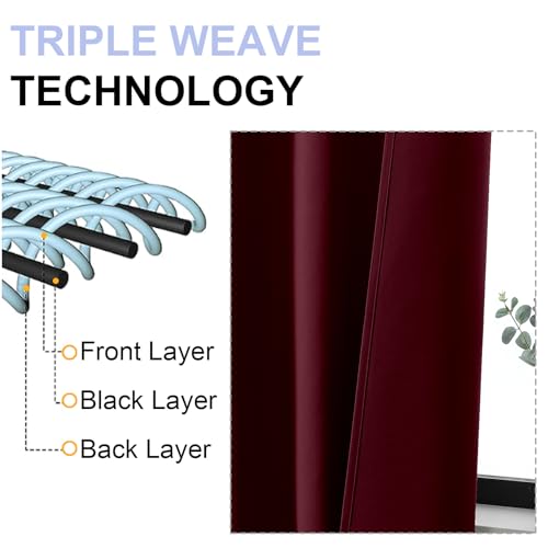 Ava Burgundy Blackout Curtains for Bedroom 96 Inches Long 2 Panels (Burgundy / 40"W x 96"L (Pack of 2))