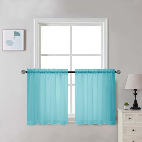 Aqua Sheer Curtains 30 inch Length 2 Panels (Aqua / 42"W x 30"L (Pack of 2))