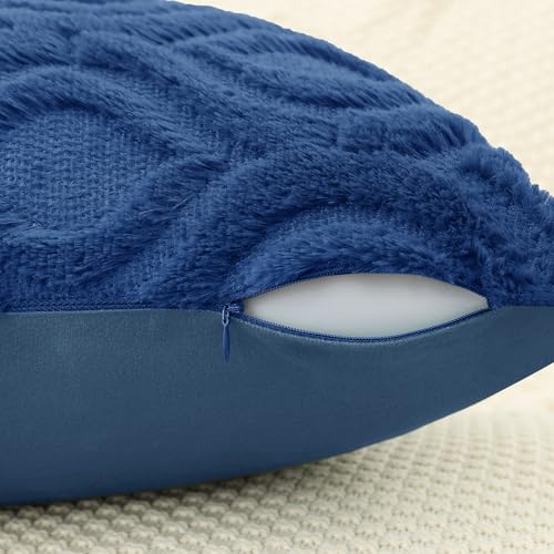 Faux Fur Plush Soft Dark Blue Throw Pillow Covers 22x22 Set of 2 (22" x 22" (Pack of 2) / Dark Blue)