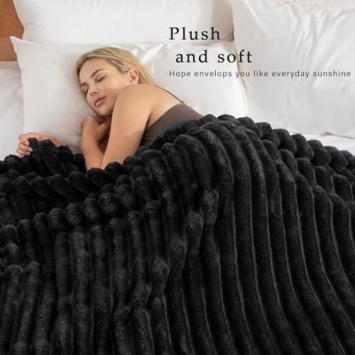 Striped King Size Fleece Blanket for Bed (Black / King ( 90x104 IN ))