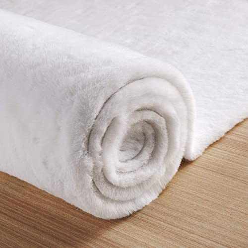 White Washable Faux Fur Area Rug (8' x 10' (Rectangular) / White)