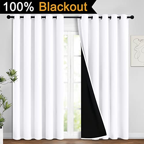 Pure White 100% Blackout Curtains 96 Inches Long 62" Wide 2 Panel (62"W x 96"L (Pack of 2) / Pure White)