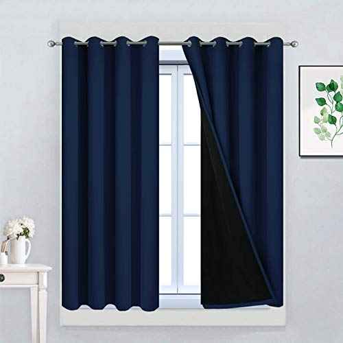 Navy Blue 100% Blackout Curtains 45 Inches Long 52" Wide (52"W x 45"L (Pack of 2) / Navy Blue)