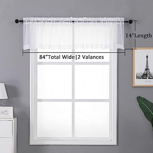 Aiyufneg White Sheer Window Valance Curtains (40"W x 14"L (Pack of 2) / White)