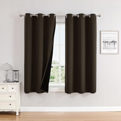 100% Blackout Curtains for Bedroom 63 Inches Long 2 Panels Set (38"W x 63"L (Pack of 2) / Brown)