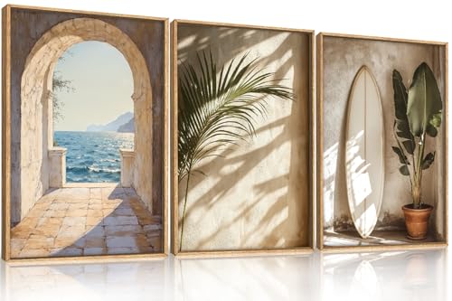 Large Coastal French Landscape Framed Canvas Wall Art Set (French Landscape Wall Art / 24"L x 36"W)