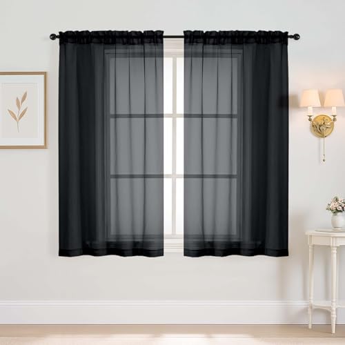 Black Window Sheer Curtains 54 inch Length (42"W x 54"L (Pack of 2) / Black)