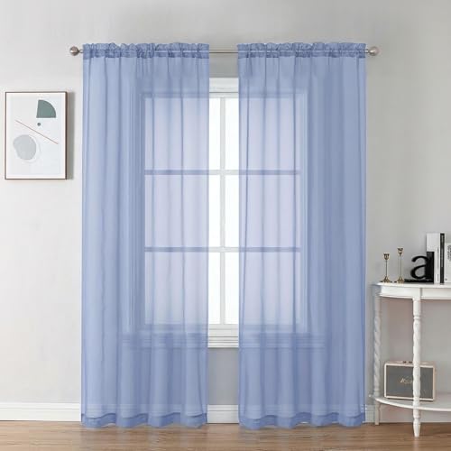 Sheer Curtains 72 Inch Length 2 Panels (Denim Blue / 42"W x 72"L (Pack of 2))